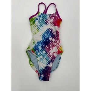 Nike Girls Swim Suit 5 One-piece Multicolor Tie Dye Open Back